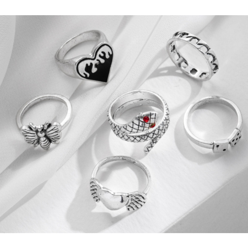 Wholesale Alloy Personality Chain Love Ring Set of 6